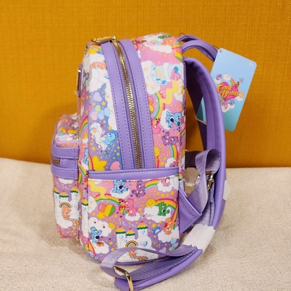 Loungefly Care Bears Purple Sunshine Rainbow AOP Mini Backpack NEW - Picture 8 of 13